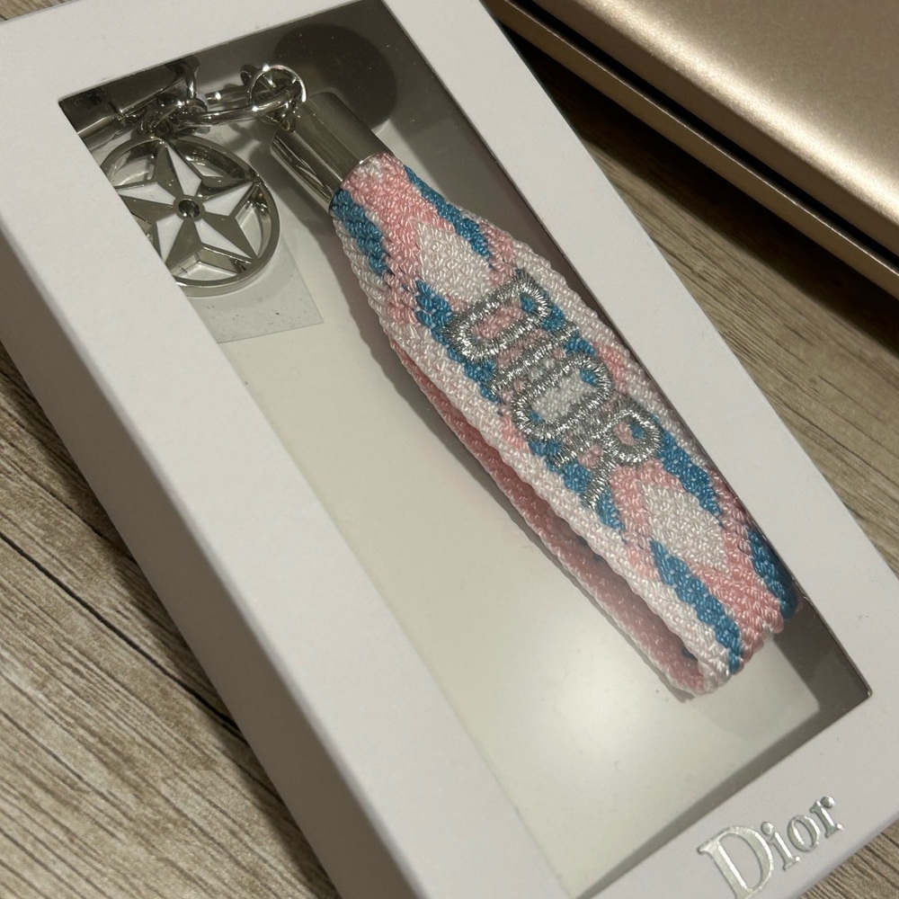 Dior White Pink Keychain Purse Charm FOB New